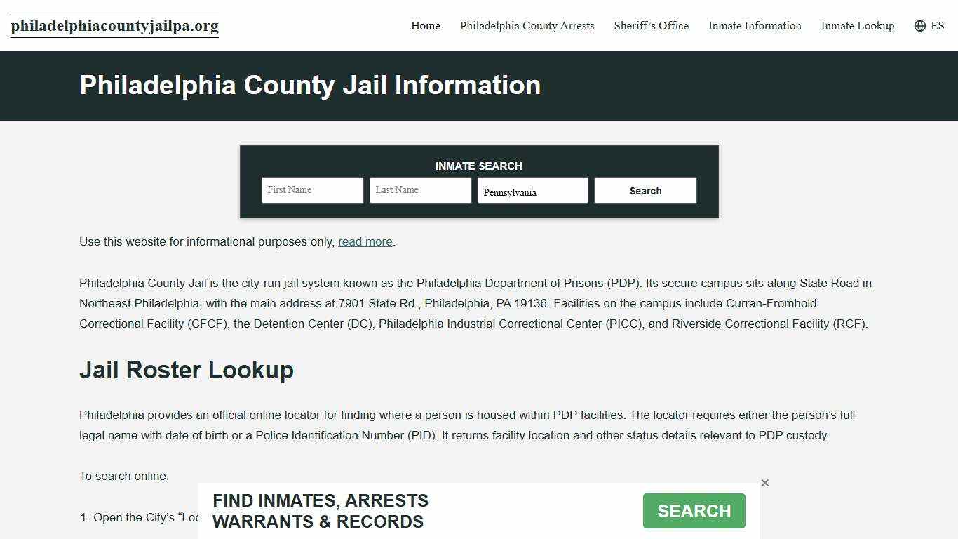 Philadelphia County, PA Jail Roster, Inmate Info